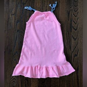 Vince Camuto Girls 6X Woven Cotton Pink/White Striped Halter Ruffled Hem Dress